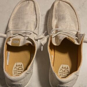 Hey Dude Womans Cream And Gold Casual Shoes